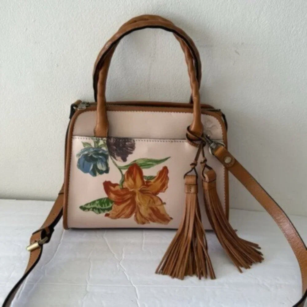 Patricia Nash Bag Paris SatchelParisian Floral Spot Print Cream w Tassel